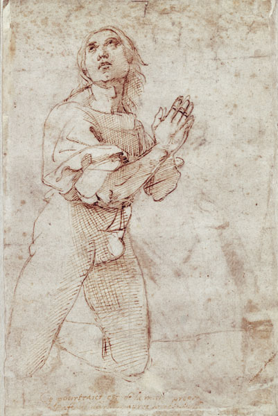 Figurenstudie of a praying young man. Drawing from Raffaello Sanzio da Urbino