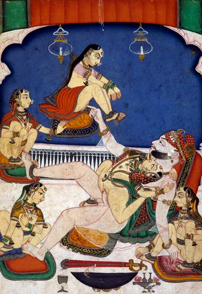 'Bull among the Cows' from 'the Kama Sutra'; a Prince enjoying five women, Kotah, Rajasthan from Rajput School