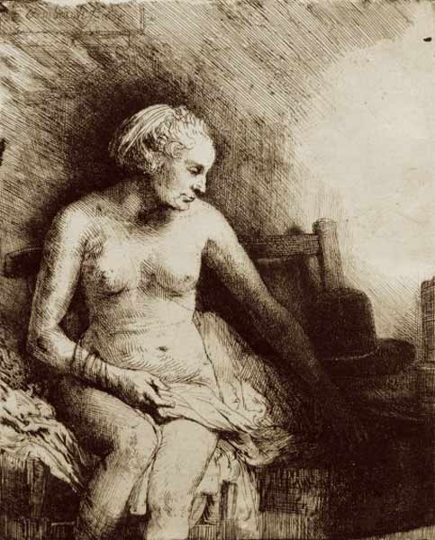 Nackte Frau auf einer Bank from Rembrandt van Rijn