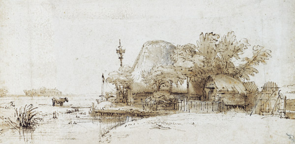 A Farmstead by a Stream from Rembrandt van Rijn