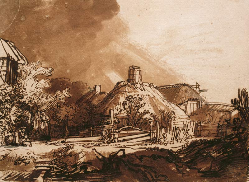 Cottages under a Stormy Sky from Rembrandt van Rijn