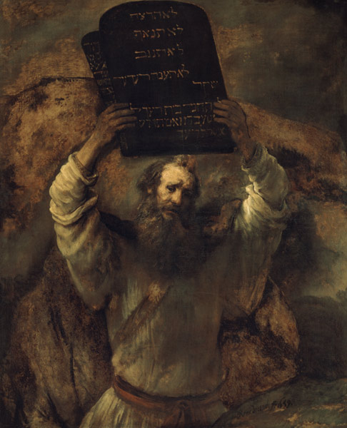 Moses shatters the law panels from Rembrandt van Rijn