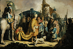 David submits Goliath's head to the king Saul from Rembrandt van Rijn