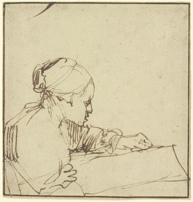 Halbfigur einer im Profil nach rechts sitzenden jungen Frau, die in einem Buch liest from Rembrandt van Rijn