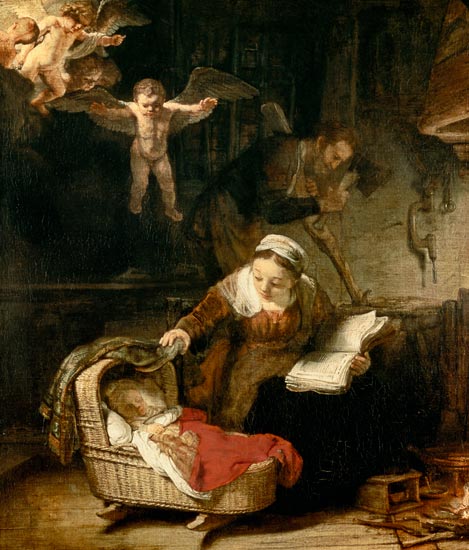 The sacred family with the angels - detail from Rembrandt van Rijn