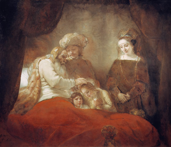 Jacob Blessing Ephraim and Manasseh from Rembrandt van Rijn