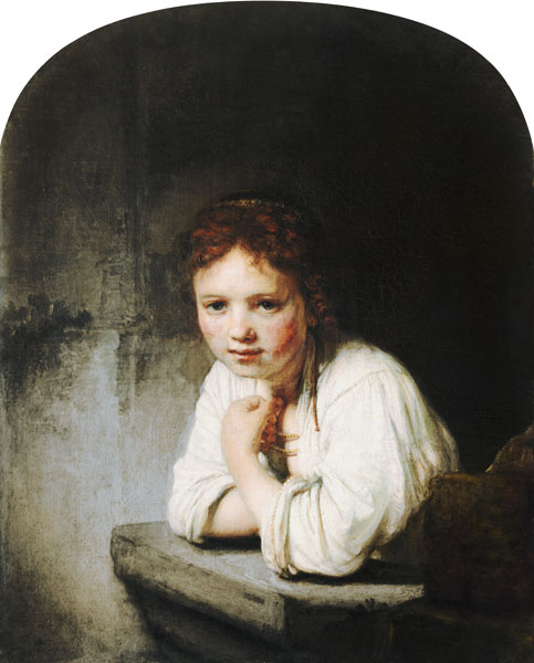 Young girl, leaning on a window parapet from Rembrandt van Rijn