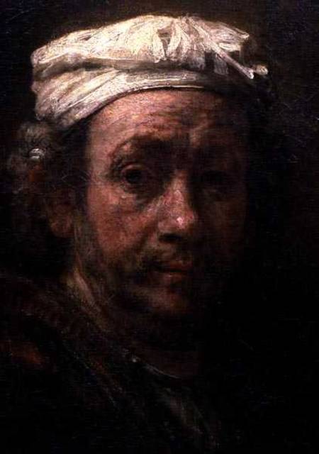 Portrait of the Artist at His Easel, detail of the face from Rembrandt van Rijn