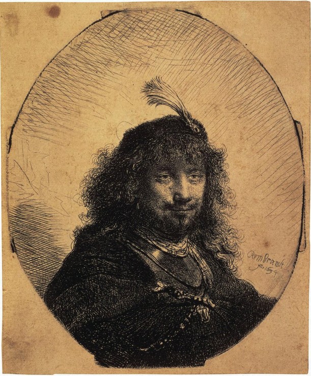 Self-Portrait in a Cap with a Plume and a Sabre from Rembrandt van Rijn