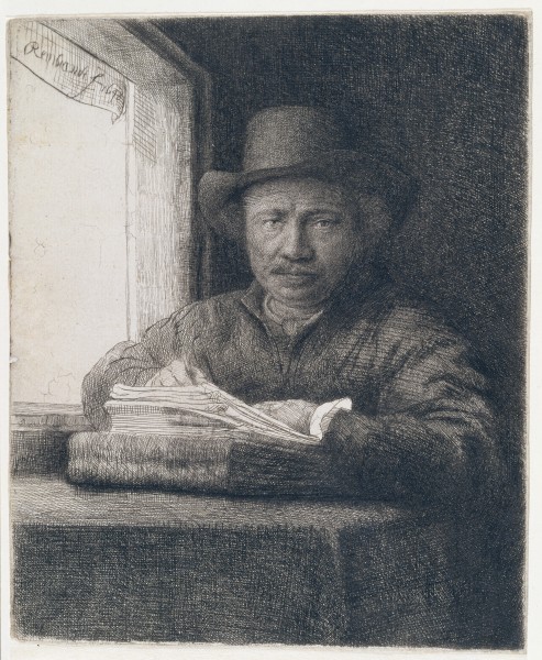 Self-Portrait etching at a window from Rembrandt van Rijn