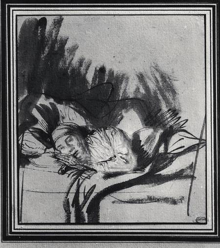 Sick woman in a bed, maybe Saskia, wife of the painter from Rembrandt van Rijn