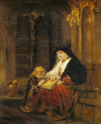 The prophet Hannah in the temple, Samuel's prayer testing. from Rembrandt (Werkstatt)