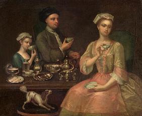 A Family of Three at Tea, c.1727
