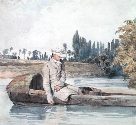 A Man Fishing from a Boat on a River from Richard Parkes Bonington