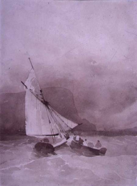A Sailing-vessel and a Rowing-boat in rough seas off Beachy Head from Richard Parkes Bonington