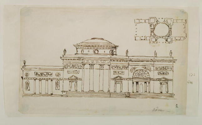 Sketched design for a domed building (pen & ink) from Robert Adam