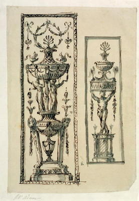 Sketched designs for ornate panels (pen & ink and wash) from Robert Adam