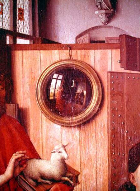 St. John the Baptist and the Donor, Heinrich Von Werl, from the Werl Altarpiece, detail of the mirro from Robert Campin