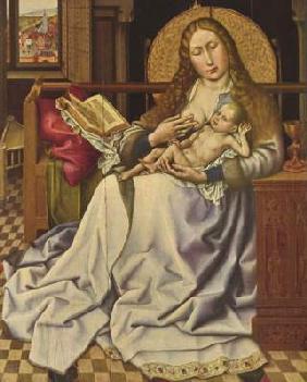 Madonna with the child in front of a screen