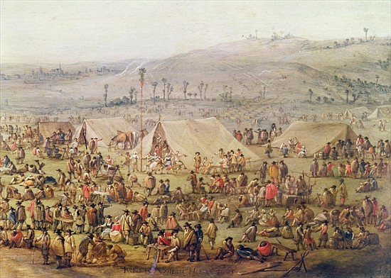 Military Encampment (oil on copper) (detail of 341904) from Robert van den Hoecke