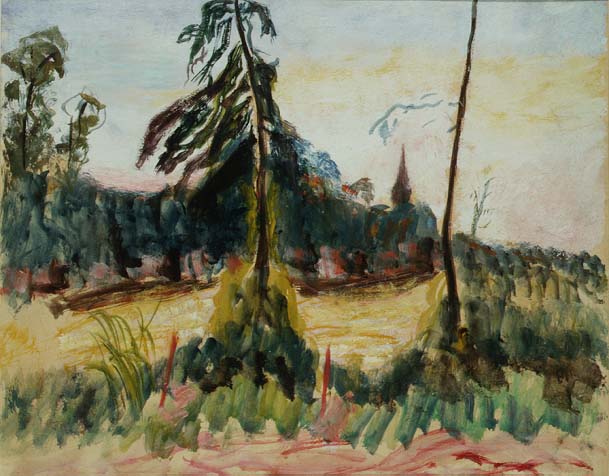 Landscape with Trees and a Small Church (oil on board)  from Roderic O'Conor