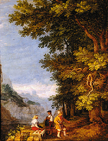Mountains landscape with a fruit seller from Roelant Jakobsz Savery