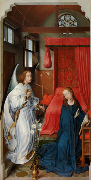 Dreikönigsaltar. Linker Flügel: Verkündigung Mariae, um 1455. from Rogier van der Weyden