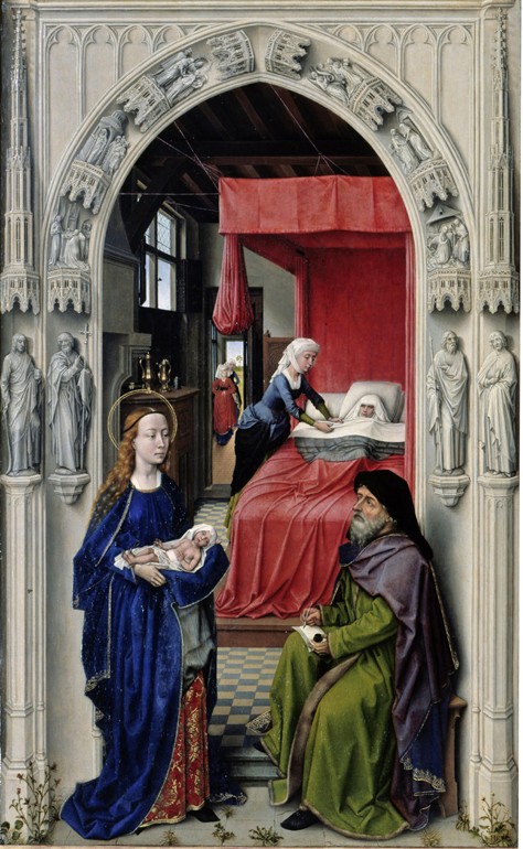 The Nativity of John the Baptist (The Altar of St. John, left panel) from Rogier van der Weyden