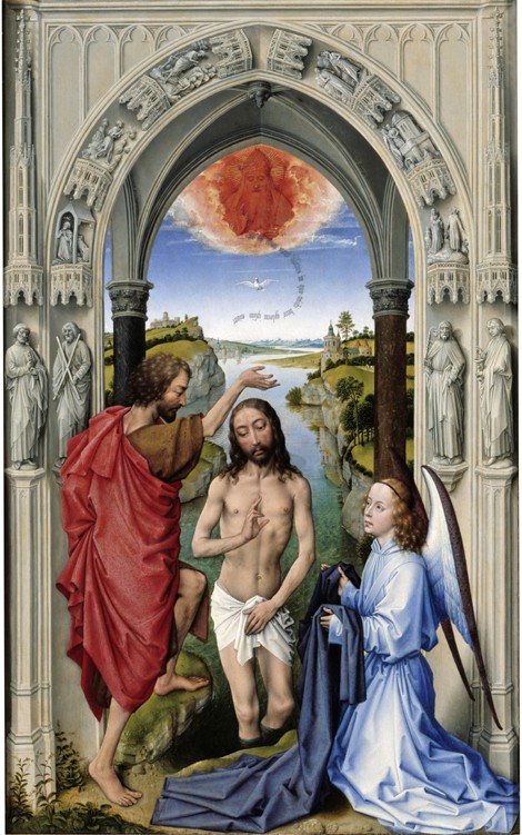 The Baptism of Christ (The Altar of St. John, middle panel) from Rogier van der Weyden