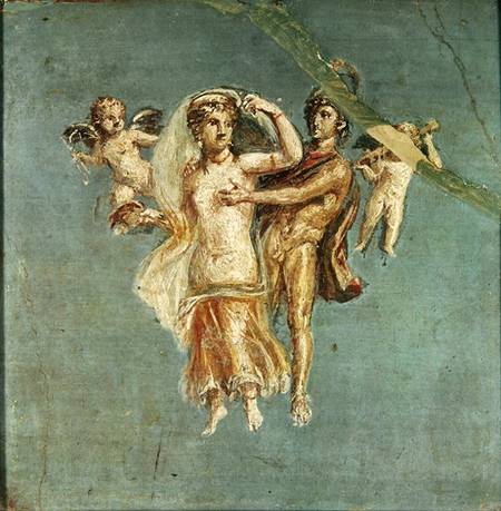 Mars and Venus with cherubs on a blue background, from Herculaneum from Roman