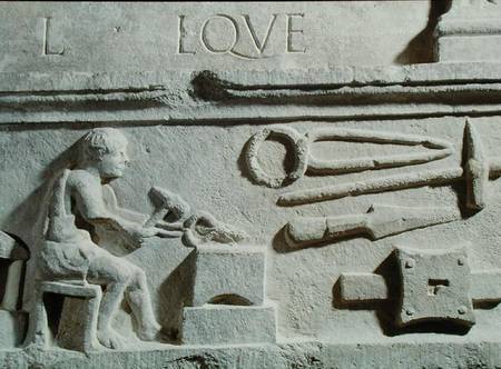 Relief depicting a blacksmith's shop and tools from Roman