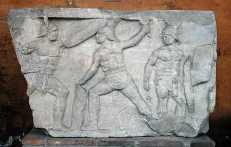 Relief depicting gladiators in combat from Roman