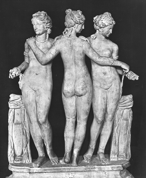 The Three Graces, copy of a 2nd century BC Greek original (marble) (b/w photo) (see 191014 and 19101 from Roman