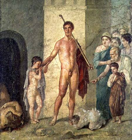 Theseus freeing children from the Minotaur, from the House of Gavius Rufus, Pompeii, 4th Pompeian st from Roman