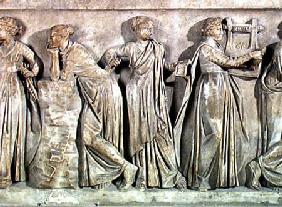 Sarcophagus of the Muses, detail depicting Calliope, Polyhymnia and Terpsichore