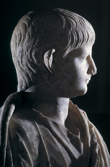 Togate statue of the young Nero, side view of the head from Roman