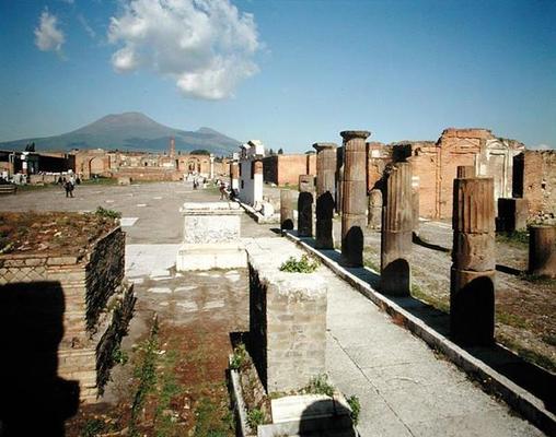 View of the Forum with Vesuvius in the background (photo) from Roman 1st century BC