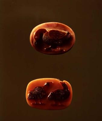 Two cameos of birds (polychrome agate and onyx) from Roman 1st century BC