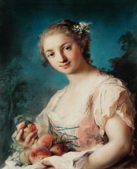 Young lady with peaches