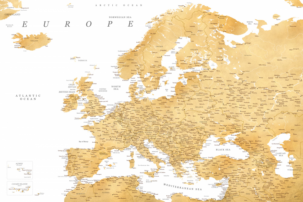 Golden detailed map of Europe from Rosana Laiz Blursbyai