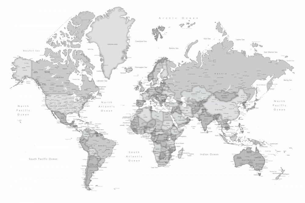 Gray world map with cities, Chas from Rosana Laiz Blursbyai