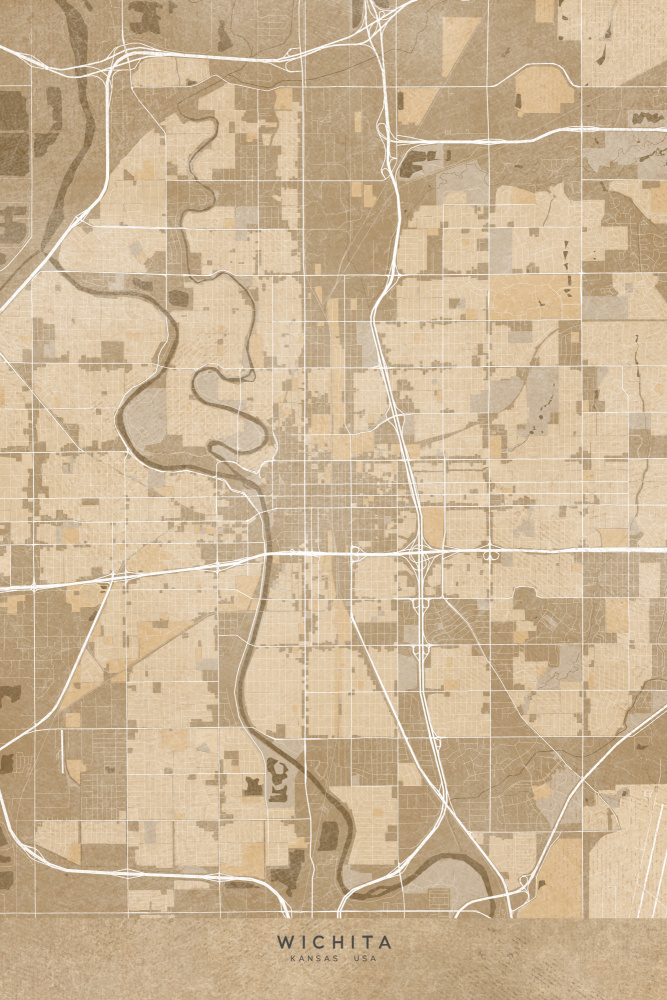 Map of Wichita (Kansas, USA) in sepia vintage style from Rosana Laiz Blursbyai