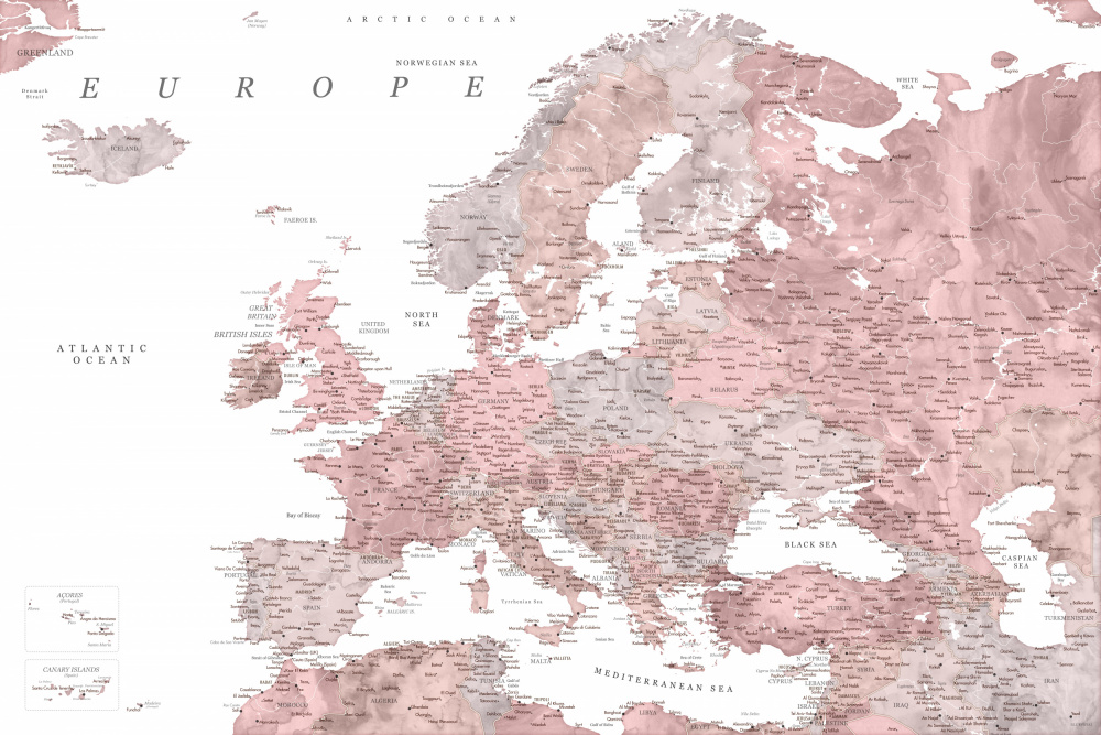 Piper detailed map of Europe from Rosana Laiz Blursbyai