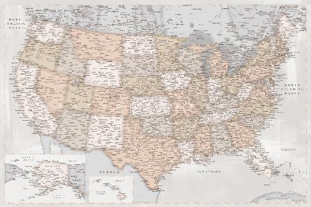 Highly detailed map of the United States, Lucille