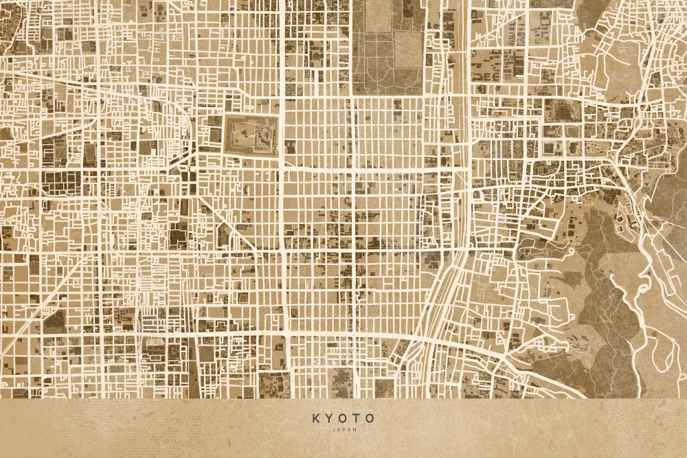 Sepia map of Kyoto from Rosana Laiz Blursbyai