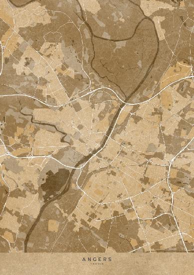 Sepia vintage map of Angers France