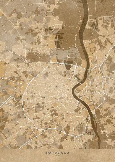 Sepia vintage map of Bordeaux France
