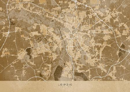 Sepia vintage map of Leipzig Germany