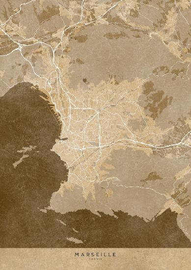 Sepia vintage map of Marseille France