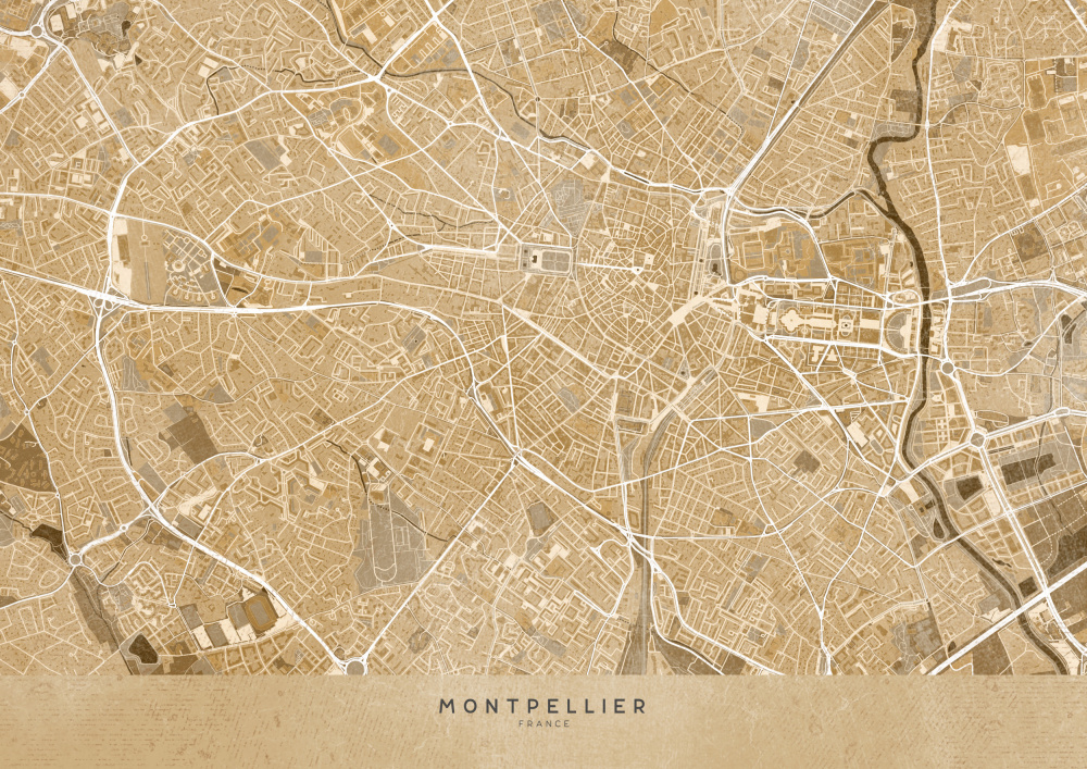 Sepia vintage map of Montpellier France from Rosana Laiz Blursbyai